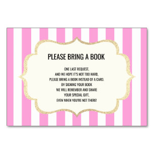 Bring a Book - Pink White Girl Baby Shower Cards