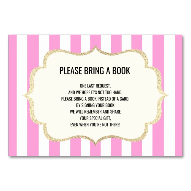 Bring a Book - Pink White Girl Baby Shower Cards (Front)