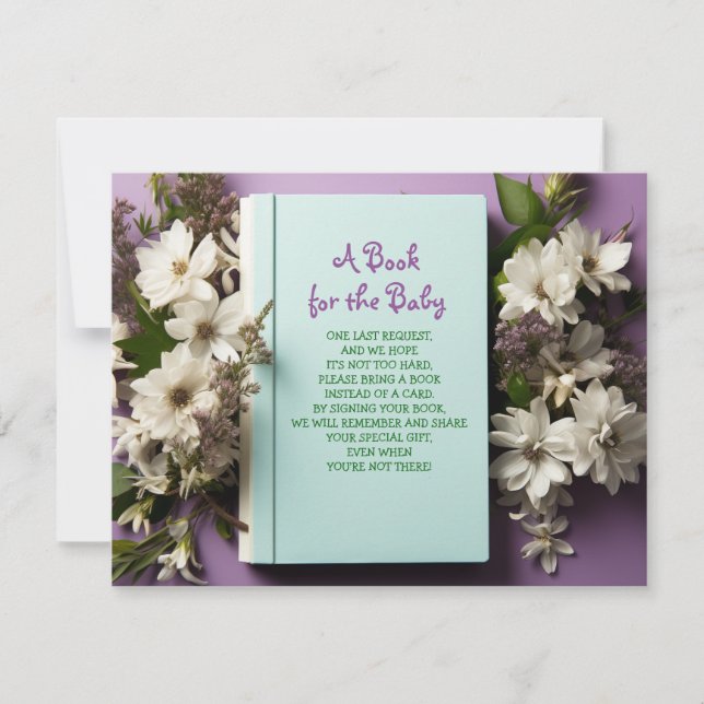 BRING A BOOK Purple Mint Green Flowers Baby Shower Invitation (Front)