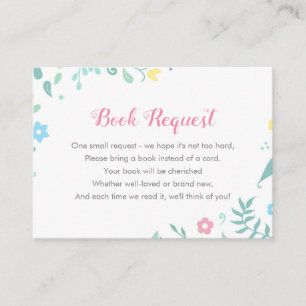 Bring A Book Request Card, Pink Floral Baby Shower Enclosure Card