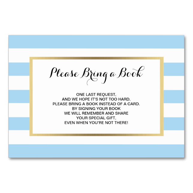Bring a Book - Stripes Blue BOY Baby Shower Cards (Front)