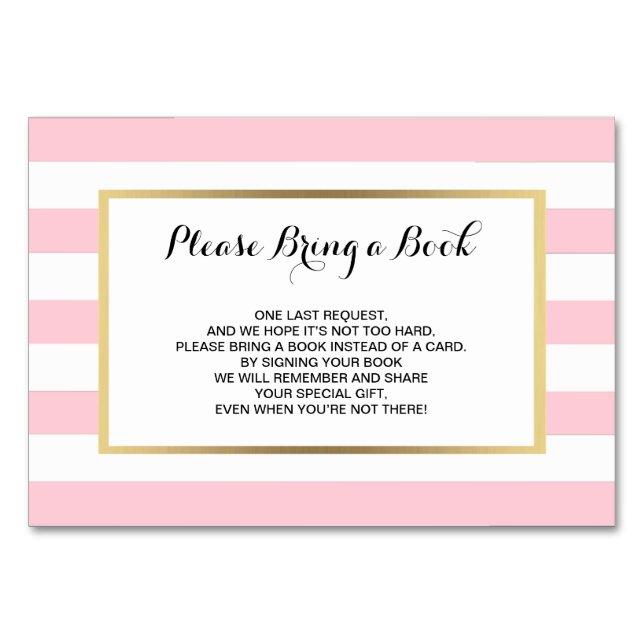 Bring a Book - Stripes Pink GIRL Baby Shower Cards (Front)