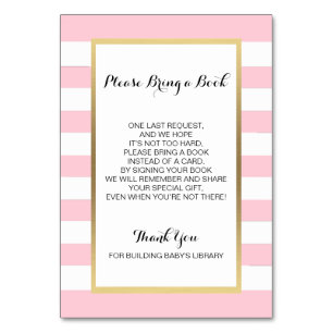 Bring a Book - Stripes Pink GIRL Baby Shower Cards