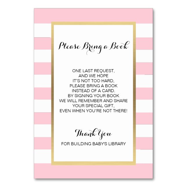 Bring a Book - Stripes Pink GIRL Baby Shower Cards (Front)