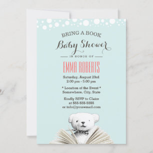 Bring a Book Teddy Bear Baby Shower Invitations