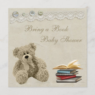 Bring a Book Teddy Vintage Lace Baby Shower Invitation