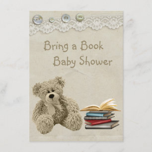 Bring a Book Teddy Vintage Lace Print Baby Shower Invitation