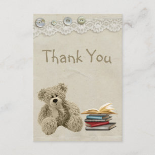Bring a Book Teddy Vintage Lace Print Thank You Card