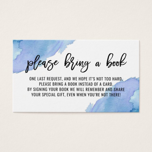 BRING A BOOK Watercolor Blue Baby Shower (Front)