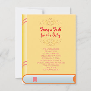 BRING A BOOK Yellow Orange Cover Baby Shower Card