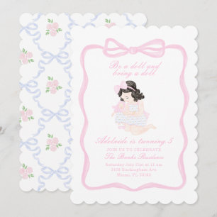 Bring a Doll Birthday Preppy Grandmillennial Invitation