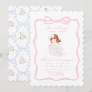 Bring a Doll Birthday Preppy Grandmillennial Invitation