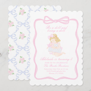 Bring a Doll Birthday Preppy Grandmillennial Invitation