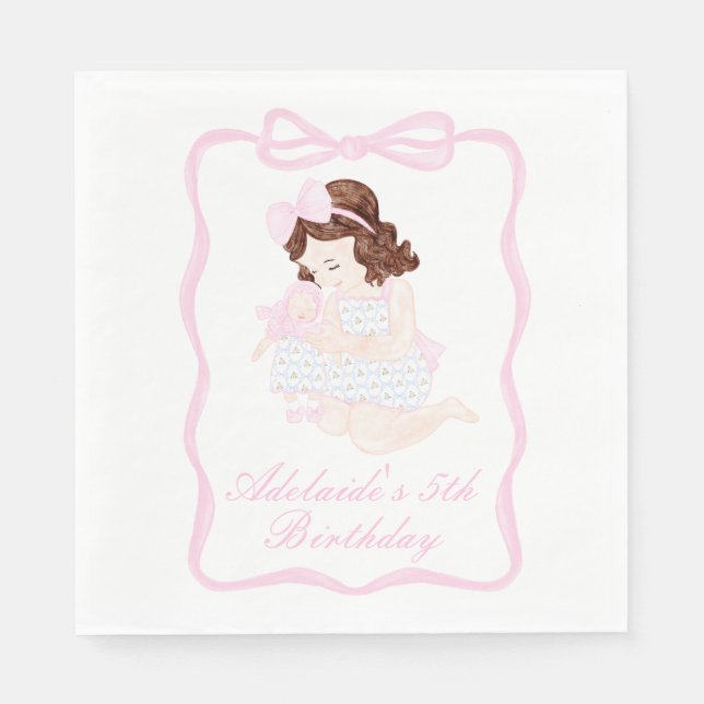 Bring a Doll Birthday Preppy Grandmillennial Napkin (Front)