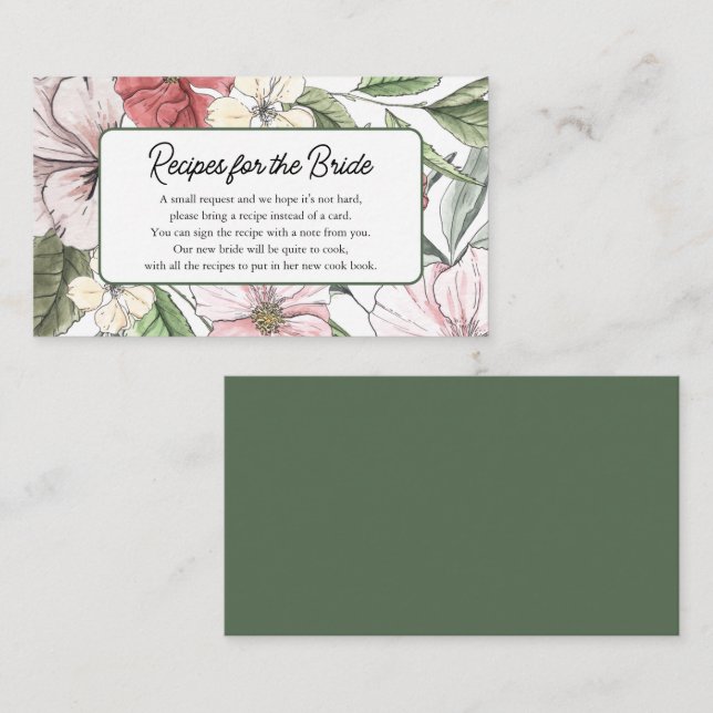 Bring a Recipe Summer & Fall Flowers Bridal Shower Enclosure Card (Front/Back)