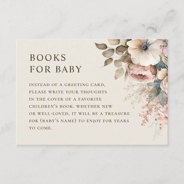 Bring book for baby request. Elegant boho floral Enclosure Card (Front)