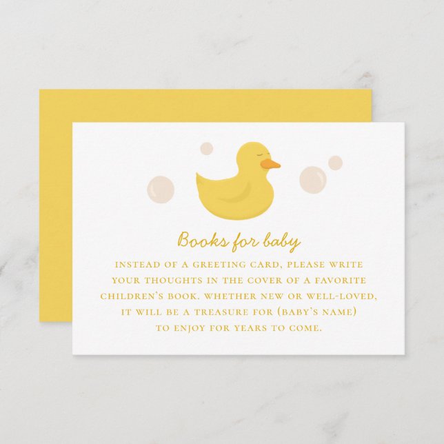 Bring book for baby request. Yellow cute bath duck Enclosure Card (Front/Back)