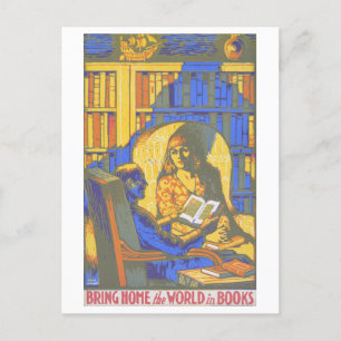 "Bring Home the World in Books" Vintage Poster  Postcard
