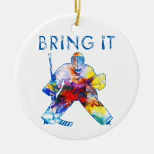 Bring It Hockey Goalie Watercolor Christmas Ceramic Tree Decoration