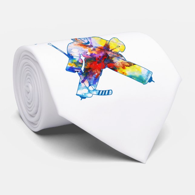 Bring It Hockey Goalie Watercolor Colourful Tie (Rolled)