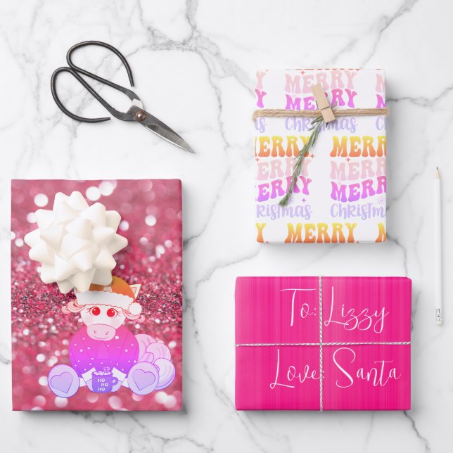 Bring Magic to Christmas with Pink Unicorn  Wrapping Paper Sheet (Front)