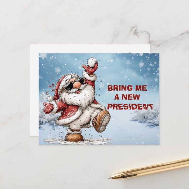 Bring Me A New President Santa Claus Holiday Postcard (Front/Back In Situ)