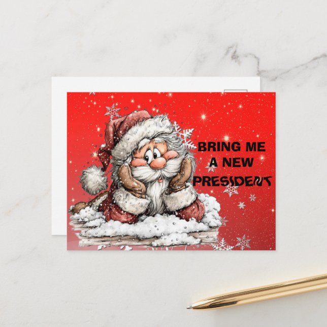 Bring Me A New President Santa Claus Holiday Postcard (Front/Back In Situ)