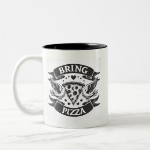 Bring Pizza Valentine's funny pizza slice doves Two-Tone Coffee Mug