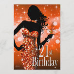 Bring the Bling Sparkle 21st Birthday | orange Invitation<br><div class="desc">A chic,  swanky & glamourous,  fun "Bring the Bling" party invitation for a 21st or any fabulous birthday celebration.   For questions/requests,  email: cheryl@cheryldanielsart.com. Matching stickers,  party banners,  table toppers,  stickers and magnet favours are also available.  "Bring the Bling" - original artwork and design by Cheryl Daniels © 2013.</div>