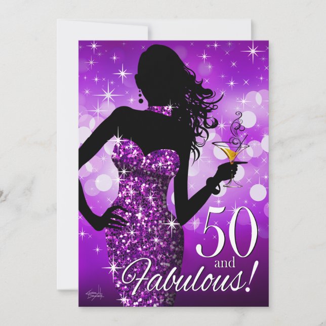 Bring the Bling Sparkle 50th Birthday | purple Invitation (Front)