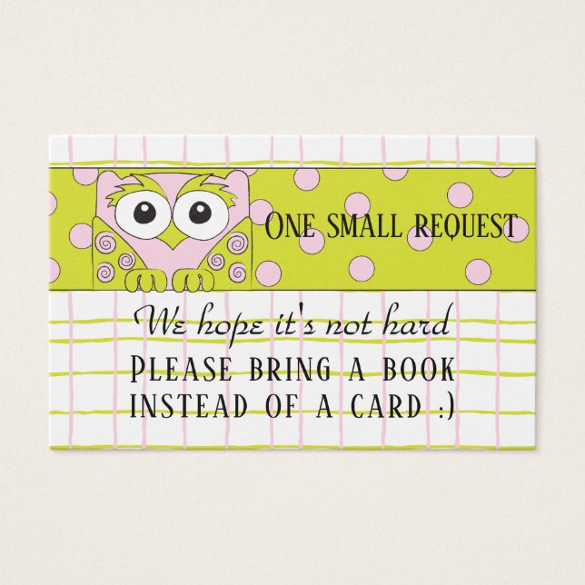 BringABook "Owl/Pink" Insert Card/Personalise (Front)