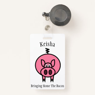 Bringing Home The Bacon Pink Pig Personalised ID Badge