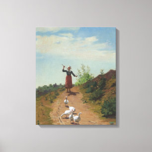 Bringing Home the Flock of Geese (by Paul Peel) Canvas Print