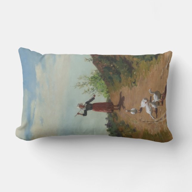 Bringing Home the Flock of Geese (by Paul Peel) Lumbar Cushion (Front)