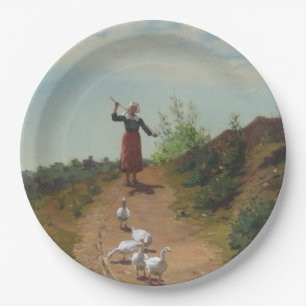 Bringing Home the Flock of Geese (by Paul Peel) Paper Plate