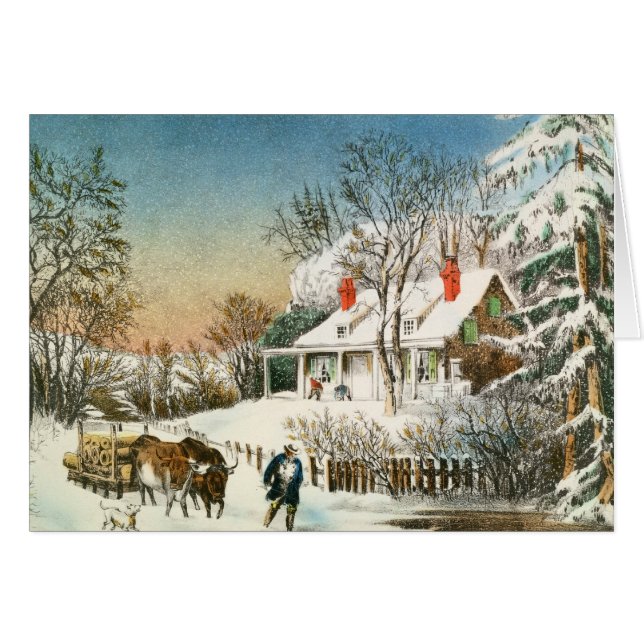 Bringing Home the Logs, Winter Landscape (Front Horizontal)