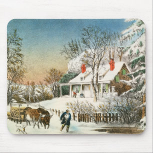 Bringing Home the Logs, Winter Landscape Mouse Mat