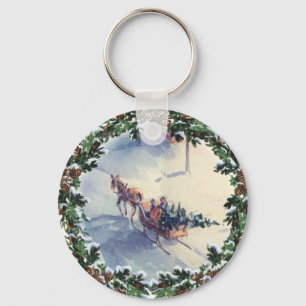 BRINGING HOME the TREE by SHARON SHARPE Key Ring