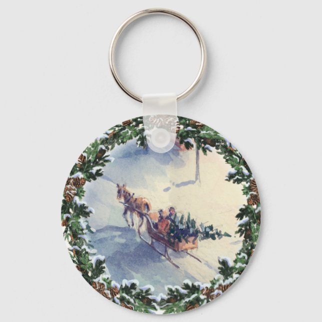BRINGING HOME the TREE by SHARON SHARPE Key Ring (Front)