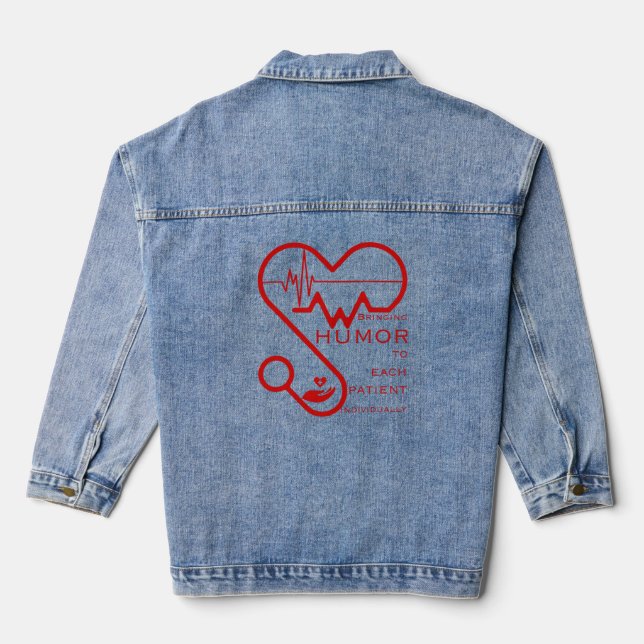 Bringing humour to each patient individually- Nurs Denim Jacket (Back)
