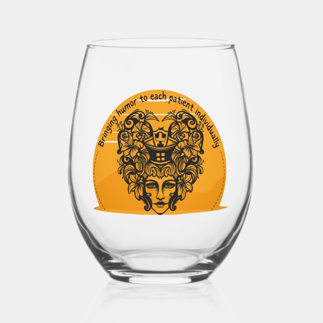 Bringing humour to each patient individually stemless wine glass (Front)