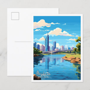 Brisbane Australia Art vintage travel illustration Postcard