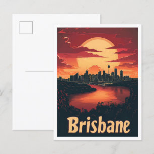 Brisbane Australia Art Vintage Travel Illustration Postcard