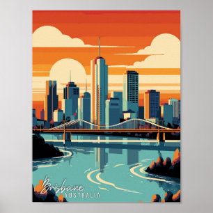 Brisbane Australia Art vintage travel illustration Poster