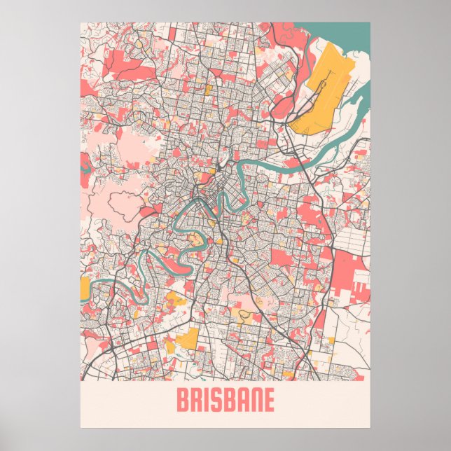 Brisbane - Australia Chalk City Map Poster (Front)