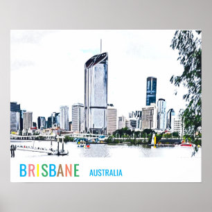 Brisbane Australia city skyline travel print