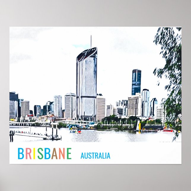 Brisbane Australia city skyline travel print (Front)