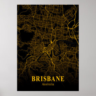 Brisbane - Australia Gold City Map Poster