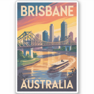 Brisbane Australia Illustration Travel Art Vintage