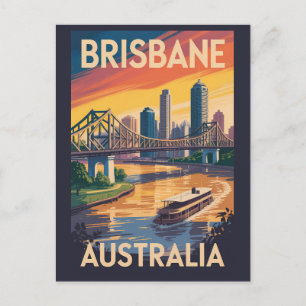 Brisbane Australia Illustration Travel Art Vintage Postcard